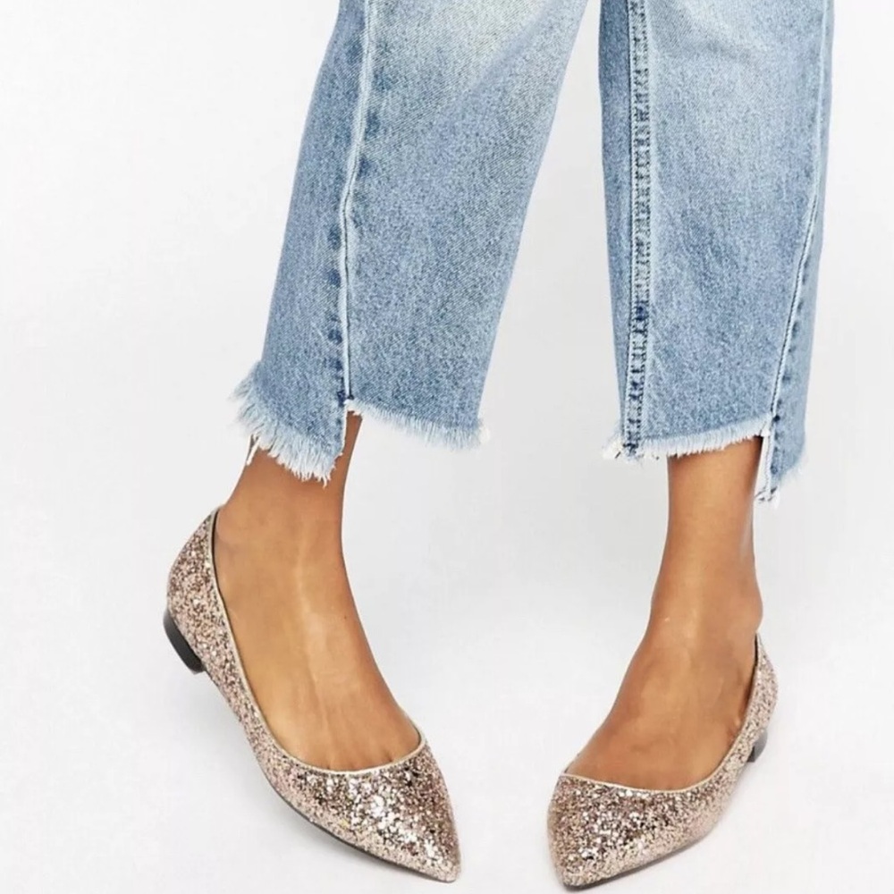 ASOS Women’s Pretty Gold Sequin Classic Pointed Toe Flats Shoes 8.5